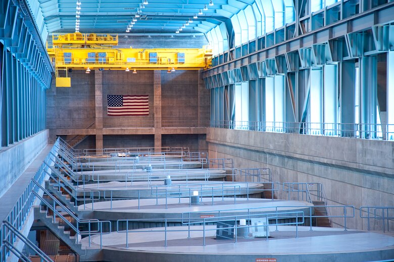 A view of the eight generators inside the Richard B. Russell Dam and Power Plant. 