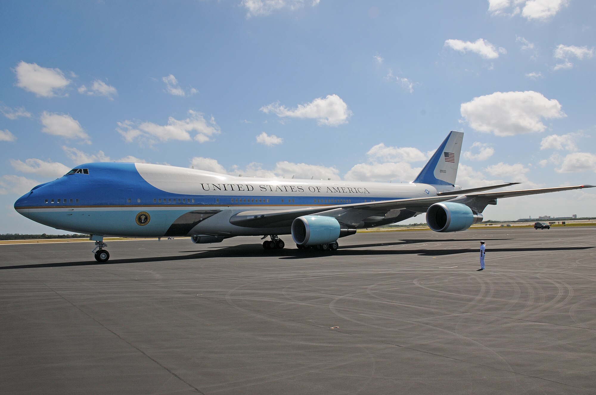 Air Force One taxis to its parking spot at Homestead Air Reserve Base Fla., on March 7.  President Obama and the first lady made a brief stop at Homestead ARB prior to departing for Coral Reef High School in Miami, Fla. (U.S. Air Force photo/Tim Norton)
