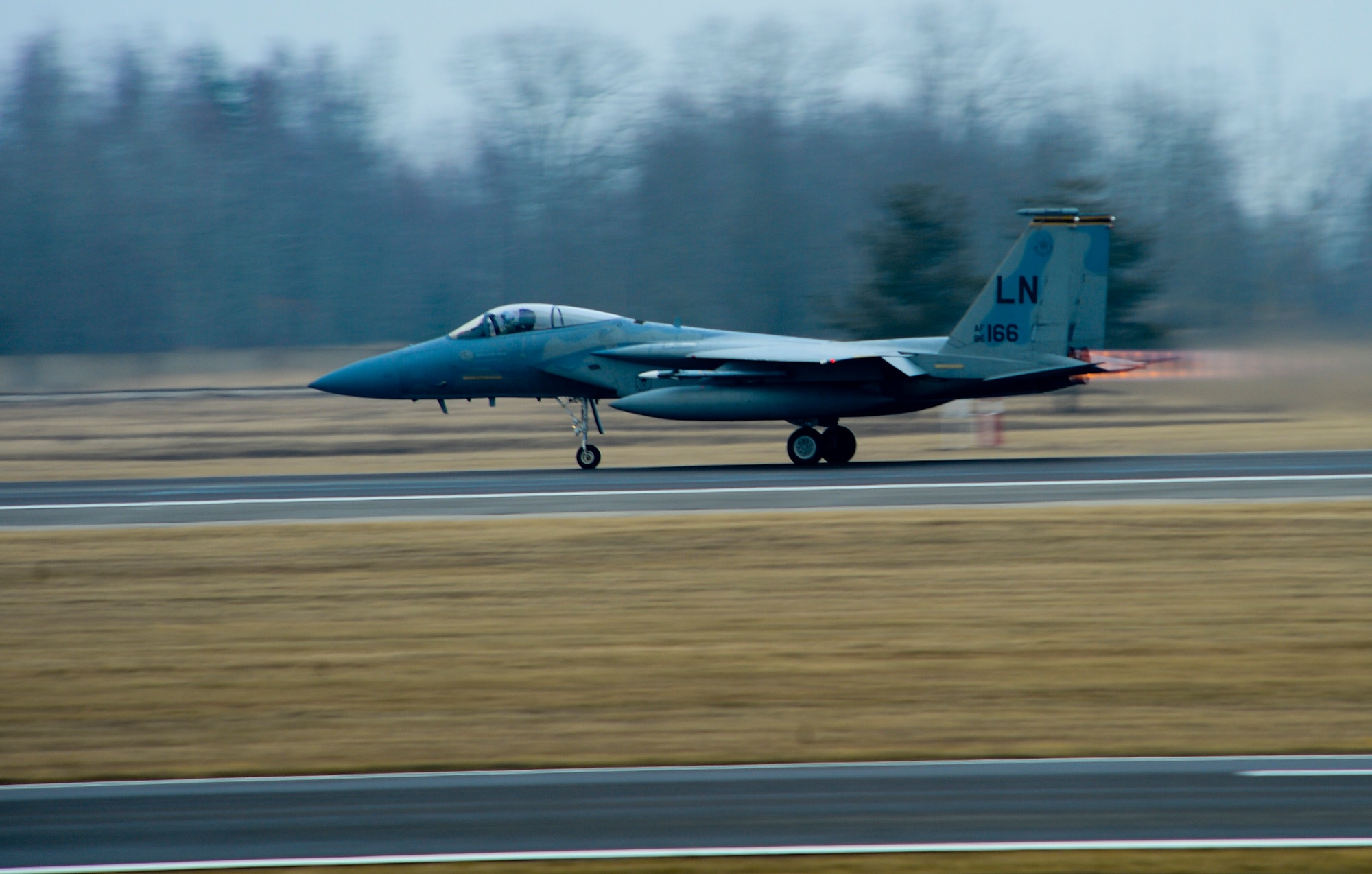 An F-15C Eagle takes off from Siauliai Air Base, Lithuania, during a training scramble mission March 7, 2014. The increased U.S. presence in the current Baltic Air Policing mission comes at the request our Baltic allies and further demonstrates our commitment to the security of our fellow NATO nations. (U.S. Air Force photo by Airman 1st Class Dana J. Butler/Released by Tech. Sgt. Sanjay Allen, U.S. European Command Media Operations)

