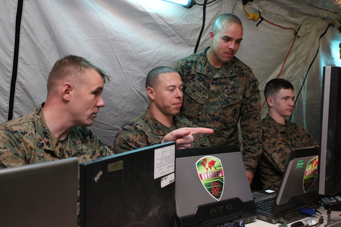 Marines perform policy-based routing to maximize the bandwidth available during Marine Expeditionary Force Exercise 2014 at the 1st Republic of Korea Marine Corps Division Base in Pohang March 10. The Marines, with 7th Communications Battalion, III Marine Expeditionary Force Headquarters Group, III MEF, have been working since Feb. 19 to ensure internet, phone and video teleconferencing capabilities are available to the III MEF Command Element for the duration of the exercise. The U.S. Marine Corps is committed to the ROK-U.S. alliance and regularly exercise with ROK forces to ensure interoperability and maintain a strong working relationship.
