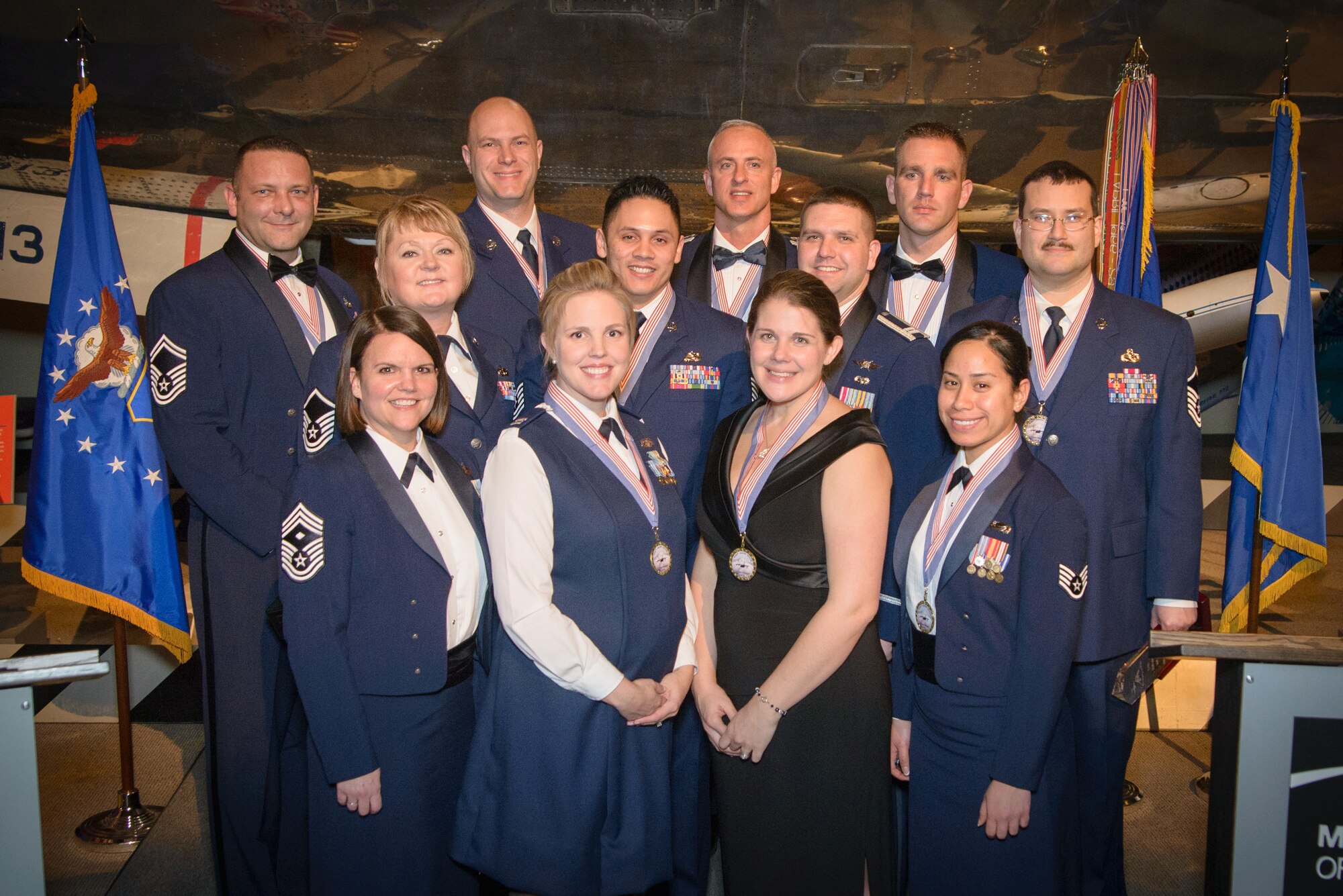 Annual Award recipients pose for a group shot at the 446th Airlift Wing Annual Awards Banquet March 8 at Boeing’s Museum of Flight in Seattle.  More than 550 guests were in attendance honoring the awardees recognized throughout the wing as well as the many Reservists and units who took home command-level awards. (Courtesy photo by David Lobban, Lobban Photography Inc.)