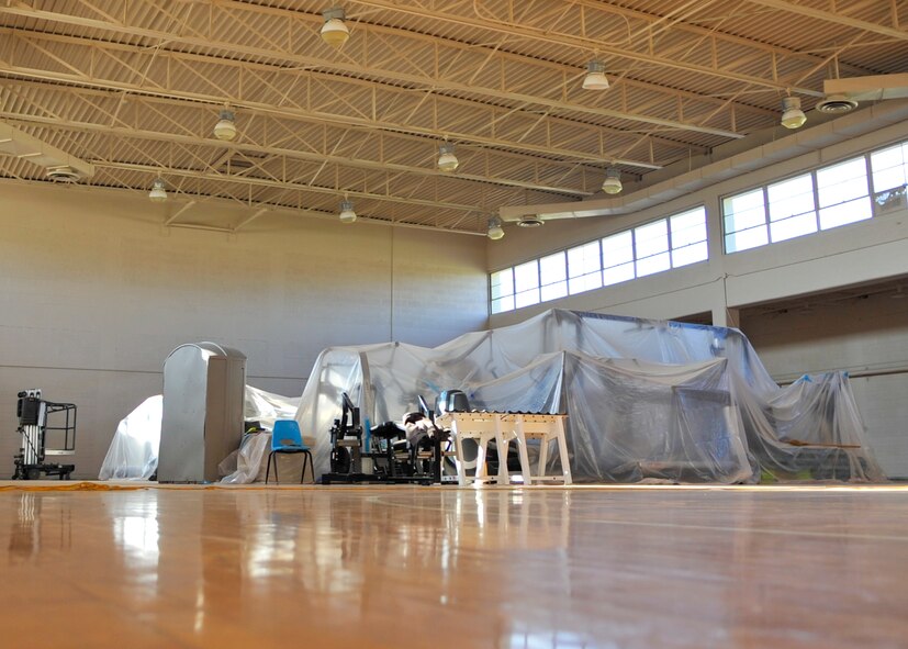 The Airman Leadership School gymnasium awaits new flooring and equipment on Barksdale Air Force Base, La., March 11,2014. Airmen volunteered in the reconstruction of the gym and will soon be open for unit and squadron physical training sessions. (U.S. Air Force photo/Airman 1st Class Benjamin Raughon)