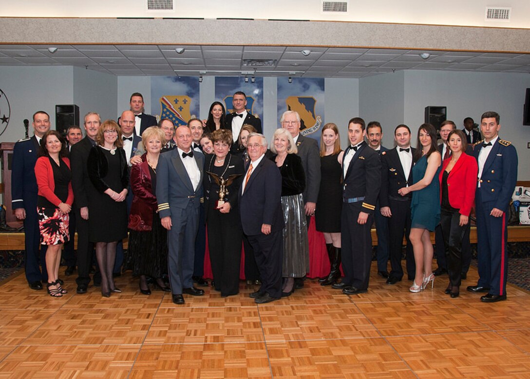 Lady Dee Ann Martin and Sir Noros Martin were joined by fellow ENJJPT Country Sponsors and U.S. partner nation Senior National Representatives at Sheppard Air Force Base, Texas as they accepted the Air Education and Training Command International Student Support Award on behalf of the ENJJPT sponsor program on 8 February 2014 (U.S. Air Force photo by Joshua Felton).
