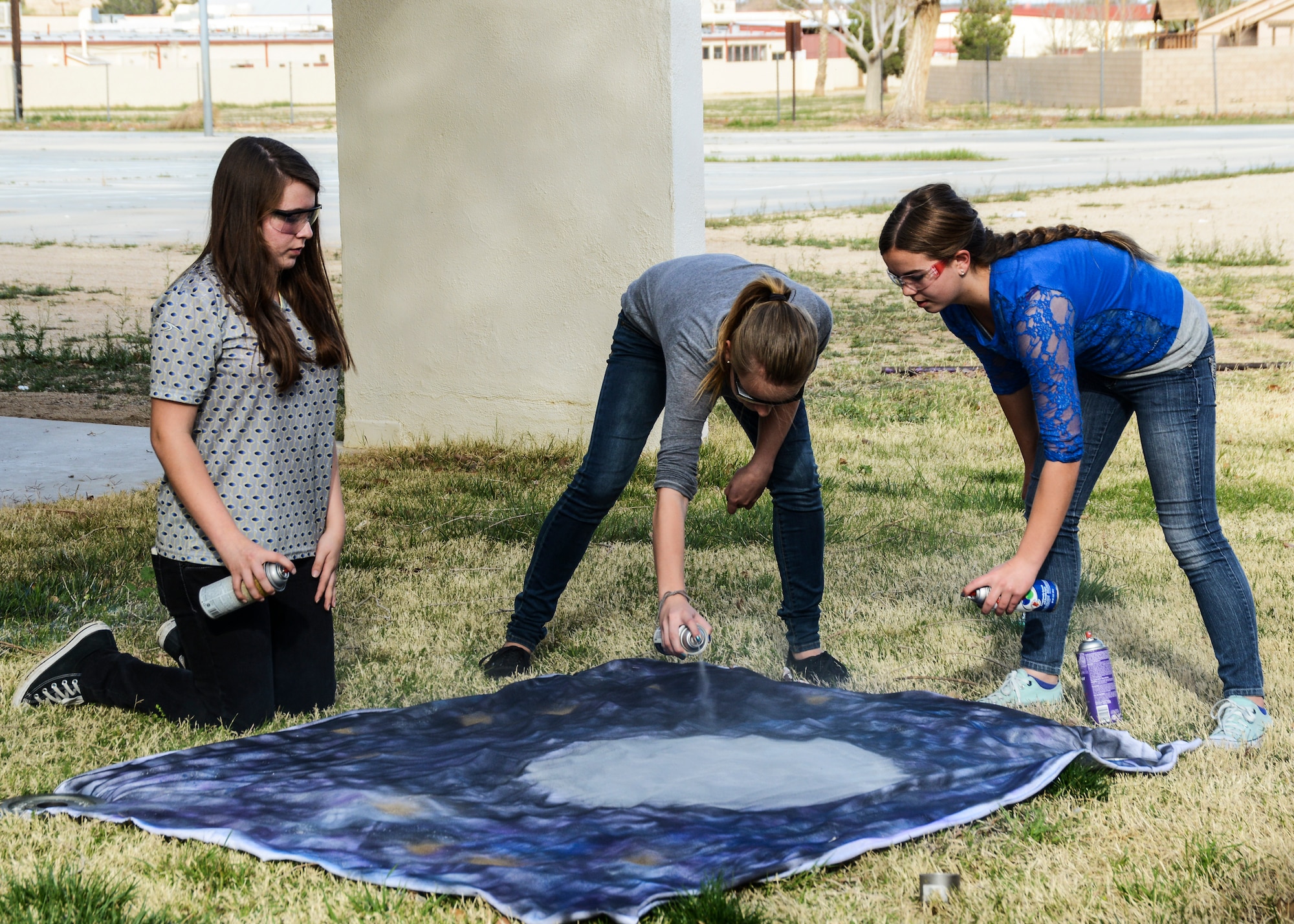 The Odyssey of the Mind teams at Desert Junior-Senior High School are working on sets and costumes as they prepare for the state competition, in Brentwood, Calif., April 5. (U.S. Air Force photo by Rebecca Amber)