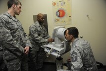 The Health Promotions Flight is part of the 5th Medical Operations Squadron and is comprised of 3 preventative health services: the Health and Wellness Center (HAWC), the Aerospace & Operational Physiology Team (AOPT), and the Optometry Clinic. The HAWC provides all Tricare beneficiaries with resources, health education, and preventative health consultation services in exercise, diet & nutrition, and tobacco cessation. AOPT integrates human factors education for aircrew, missile operations and support personnel in topics such as altitude threats, fatigue management, and situational awareness into a variety of training and operations venues across the installation. Optometry Clinic facilitates all eye care services such as the aircrew contact lens, the Night Vision Goggle, refractive surgery, gas mask insert programs providing over 2,400 eye exams annually for 5,000 active duty personnel. (U.S. Air Force photo/ Airman 1st Class Lauren Pitts)