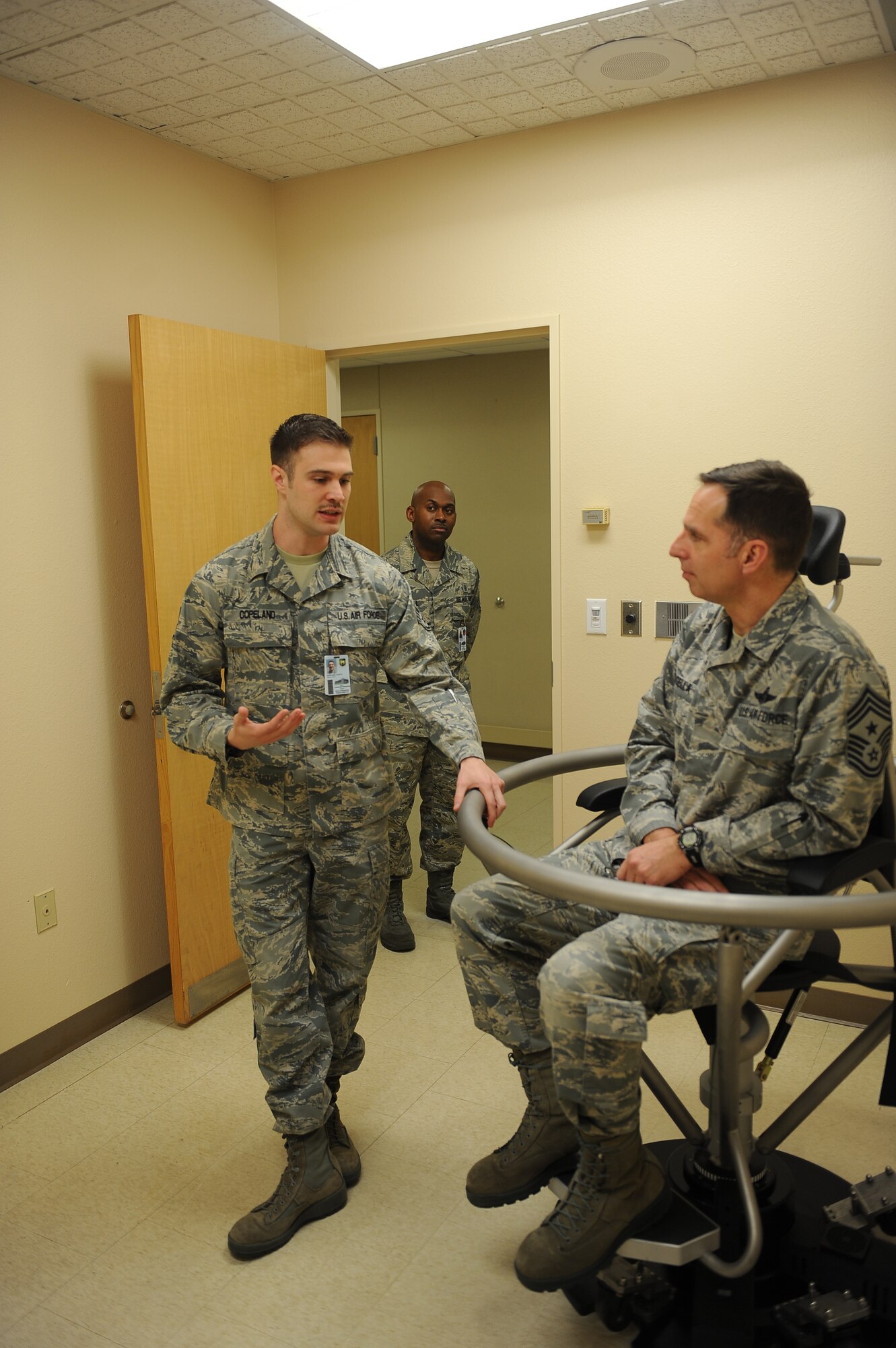 The Health Promotions Flight is part of the 5th Medical Operations Squadron and is comprised of 3 preventative health services: the Health and Wellness Center (HAWC), the Aerospace & Operational Physiology Team (AOPT), and the Optometry Clinic. The HAWC provides all Tricare beneficiaries with resources, health education, and preventative health consultation services in exercise, diet & nutrition, and tobacco cessation. AOPT integrates human factors education for aircrew, missile operations and support personnel in topics such as altitude threats, fatigue management, and situational awareness into a variety of training and operations venues across the installation. Optometry Clinic facilitates all eye care services such as the aircrew contact lens, the Night Vision Goggle, refractive surgery, gas mask insert programs providing over 2,400 eye exams annually for 5,000 active duty personnel. (U.S. Air Force photo/ Airman 1st Class Lauren Pitts)