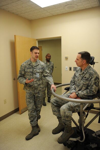 The Health Promotions Flight is part of the 5th Medical Operations Squadron and is comprised of 3 preventative health services: the Health and Wellness Center (HAWC), the Aerospace & Operational Physiology Team (AOPT), and the Optometry Clinic. The HAWC provides all Tricare beneficiaries with resources, health education, and preventative health consultation services in exercise, diet & nutrition, and tobacco cessation. AOPT integrates human factors education for aircrew, missile operations and support personnel in topics such as altitude threats, fatigue management, and situational awareness into a variety of training and operations venues across the installation. Optometry Clinic facilitates all eye care services such as the aircrew contact lens, the Night Vision Goggle, refractive surgery, gas mask insert programs providing over 2,400 eye exams annually for 5,000 active duty personnel. (U.S. Air Force photo/ Airman 1st Class Lauren Pitts)