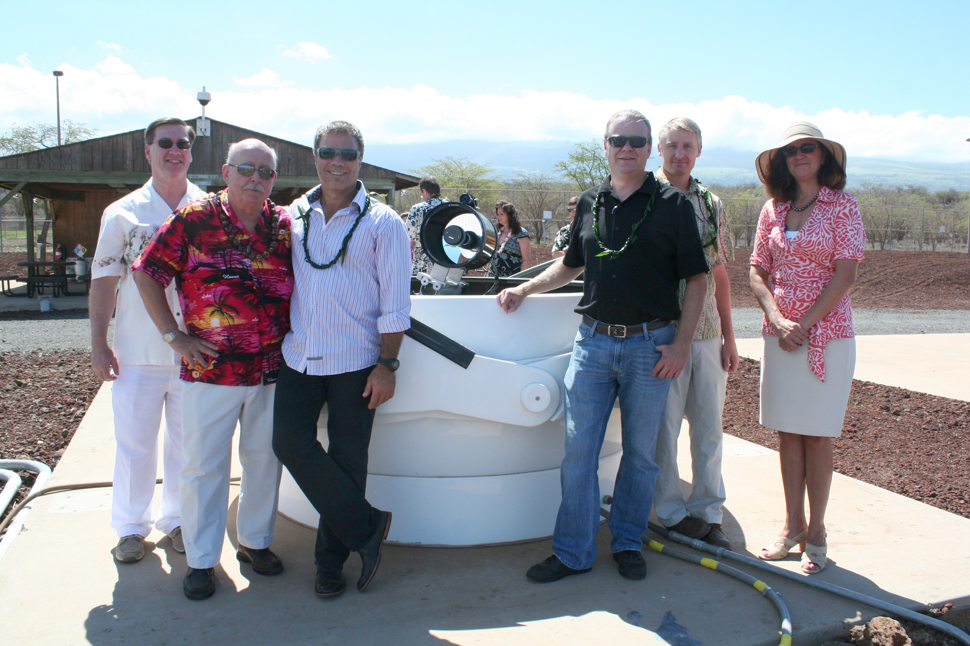 August 6, 2013, dedication of the remote telescope at the AFRL Air Force Maui Optical and Supercomputing site with representatives from AFRL, Georgia Tech, University of Hawaii, Schafer and Boeing. (Larry Wallman/AFRL photo)