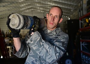 U.S. Air Force Staff Sgt. Bradford Bends, 633rd Civil Engineer Squadron explosive ordnance disposal team leader, managed on-the-job training for 22 personnel, for whom he oversaw 4,000 accomplished tasks. He was previously deployed to Camp Leatherneck, Afghanistan where he spent 1,100 hours outside the wire and led the engagement of insurgents during 18 enemy attacks. (U.S. Air Force photo by Senior Airman Aubrey White/Released)