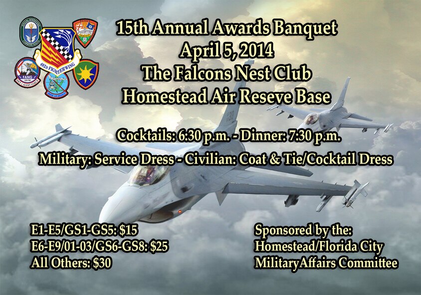 Once again the Homestead/Florida City Military Affairs Committee is set honor our military and civilian personnel of the year at the 15th Annual Awards Banquet, April 5 at the Falcons Nest Club. (U.S. Air Force graphic)
