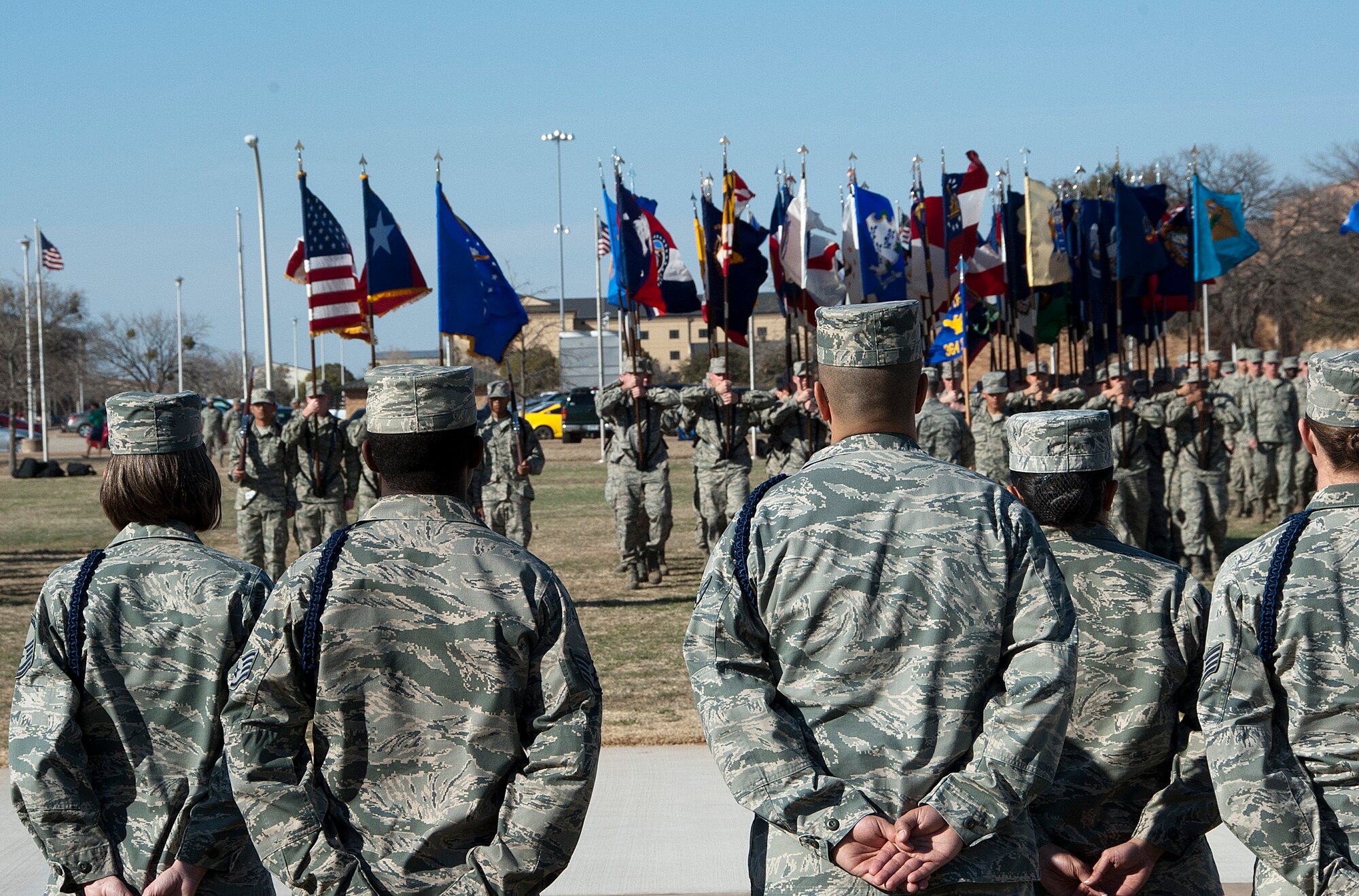 Col. Scott Guermonprez, 82nd Medical Group commander, was the reviewing official for the military training leader parade held by the 82nd Training Wing on the parade grounds March 7, 2014, at Sheppard Air Force Base, Texas. The 365th Training Squadron was awarded as best flight in the MTL parade. (U.S. Air Force photo/Airman 1st Class Robert L. McIlrath)