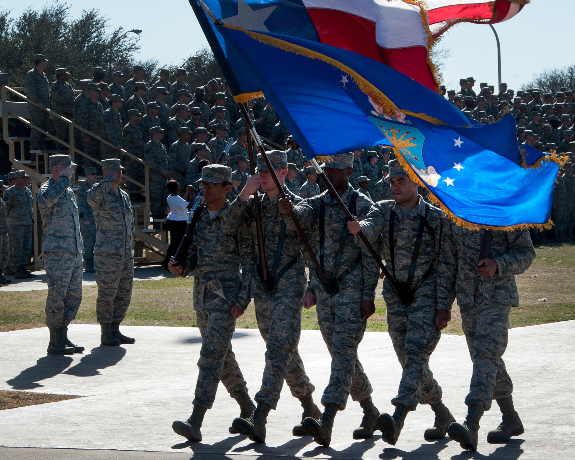 Col. Scott Guermonprez, 82nd Medical Group commander, was the reviewing official for the military training leader parade held by the 82nd Training Wing on the parade grounds March 7, 2014, at Sheppard Air Force Base, Texas. The 365th Training Squadron was awarded as best flight in the MTL parade. (U.S. Air Force photo/Airman 1st Class Robert L. McIlrath)