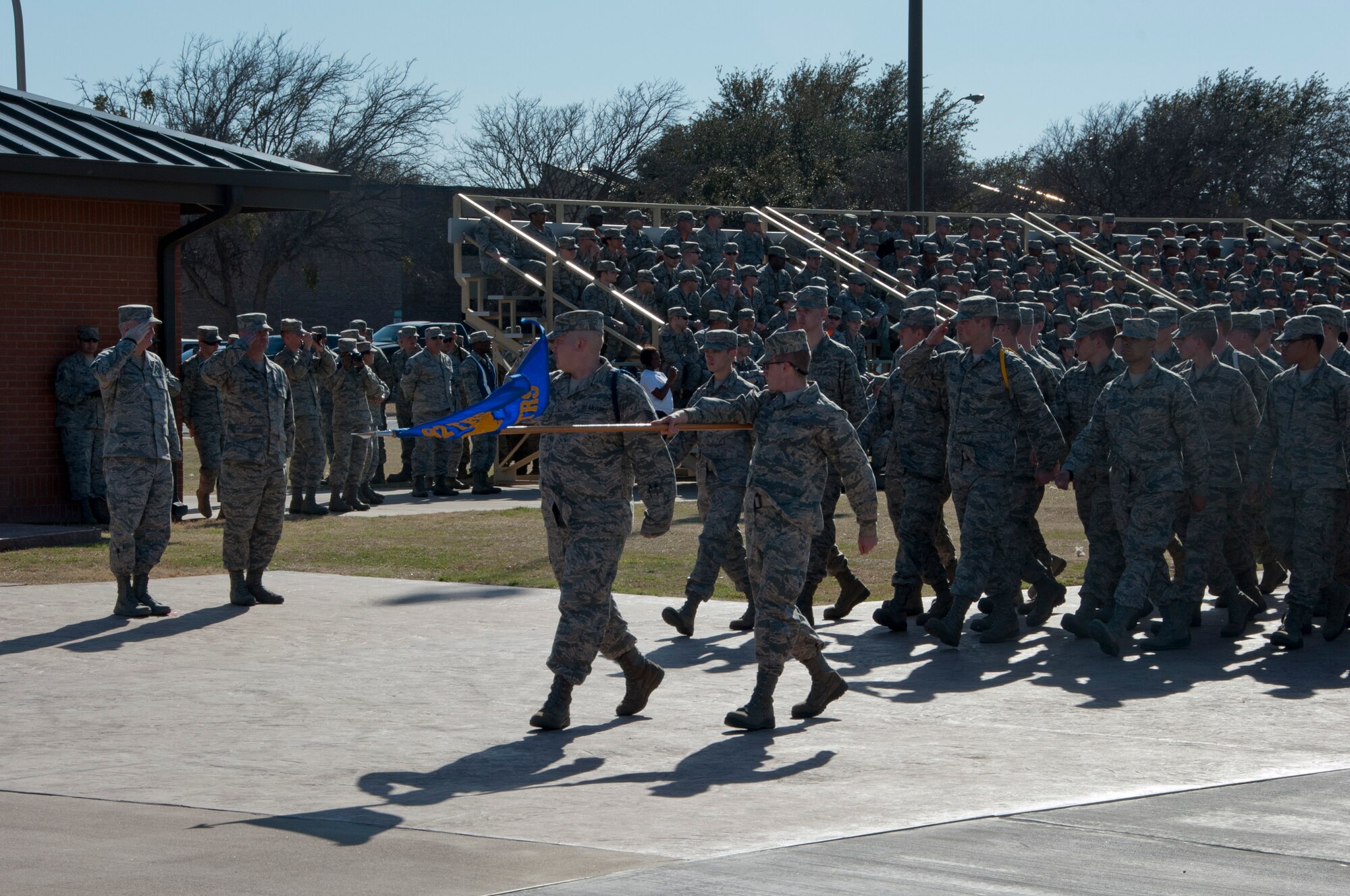 Col. Scott Guermonprez, 82nd Medical Group commander, was the reviewing official for the military training leader parade held by the 82nd Training Wing on the parade grounds March 7, 2014, at Sheppard Air Force Base, Texas. The 365th Training Squadron was awarded as best flight in the MTL parade. (U.S. Air Force photo/Airman 1st Class Robert L. McIlrath)