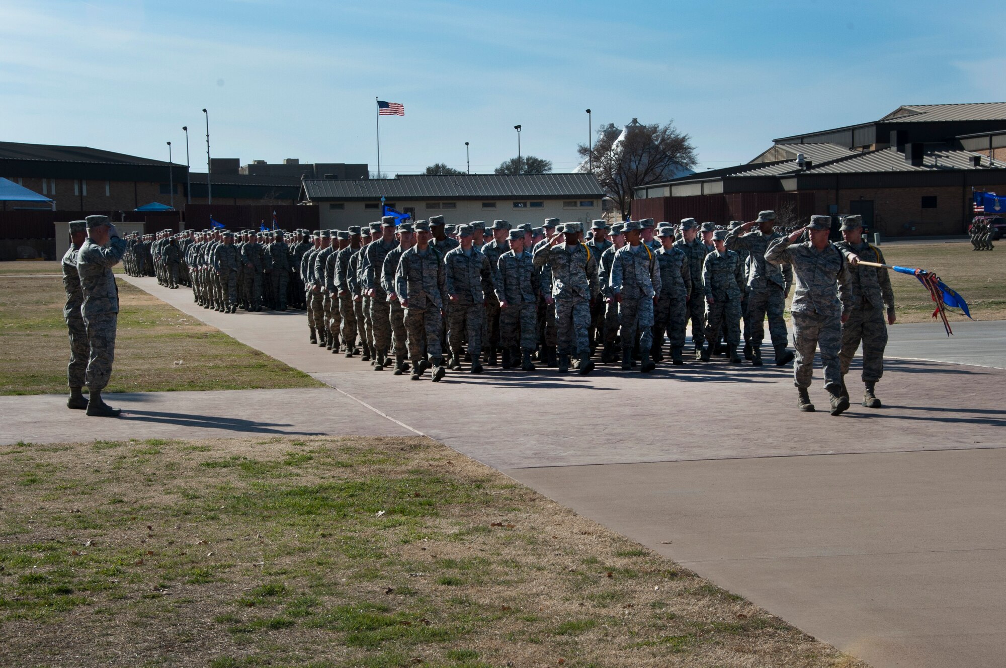 Col. Scott Guermonprez, 82nd Medical Group commander, was the reviewing official for the military training leader parade held by the 82nd Training Wing on the parade grounds March 7, 2014, at Sheppard Air Force Base, Texas. The 365th Training Squadron was awarded as best flight in the MTL parade. (U.S. Air Force photo/Airman 1st Class Robert L. McIlrath)