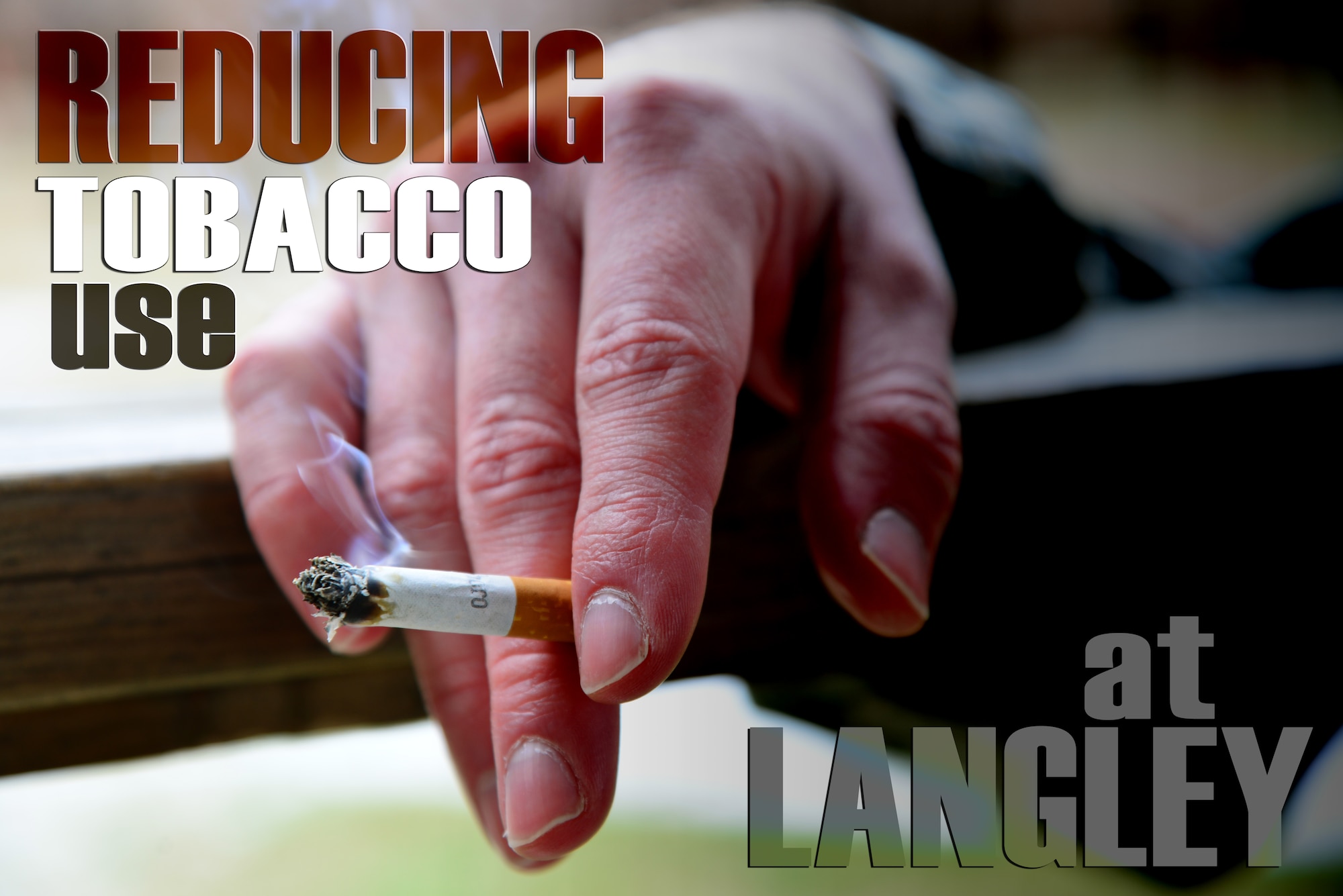 The U.S. Air Force has taken initiatives in assisting people with tobacco cessation efforts by reducing the amount of Designated Tobacco Areas available at bases, and offering Tobacco Cessation classes for those seeking a healthier, smoke-free lifestyle. (U.S. Air Force photo illustration by Senior Airman Aubrey White) (This image is a photo illustration; typography and a gradient were added, and the “High Pass” filter was used to enhance the cigarette and smoke.)