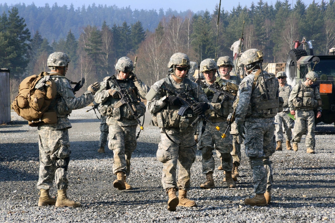 U.S. soldiers conduct a patrol during squad level training at the ...