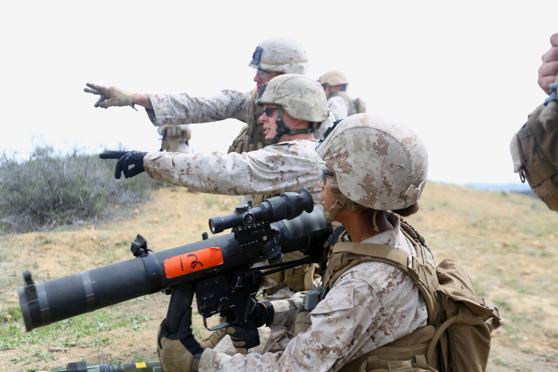U.S. Marine Combat Engineers with Alpha Company, 7th Engineer Support Battalion, 1st Marine Logistics Group fire high explosive rockets from a MK153 Shoulder-fired, Multi-purpose, Assault Weapon into the hills of Camp Pendleton, Calif., during a live fire range, March 11, 2014. The Marines of Alpha Company performed a series of sustainment training operations alongside members of 1st Combat Engineer Battalion, 1st Marine Division.  (U.S. Marine Corps Imagery by Cpl. Alexander Quiles/RELEASED)