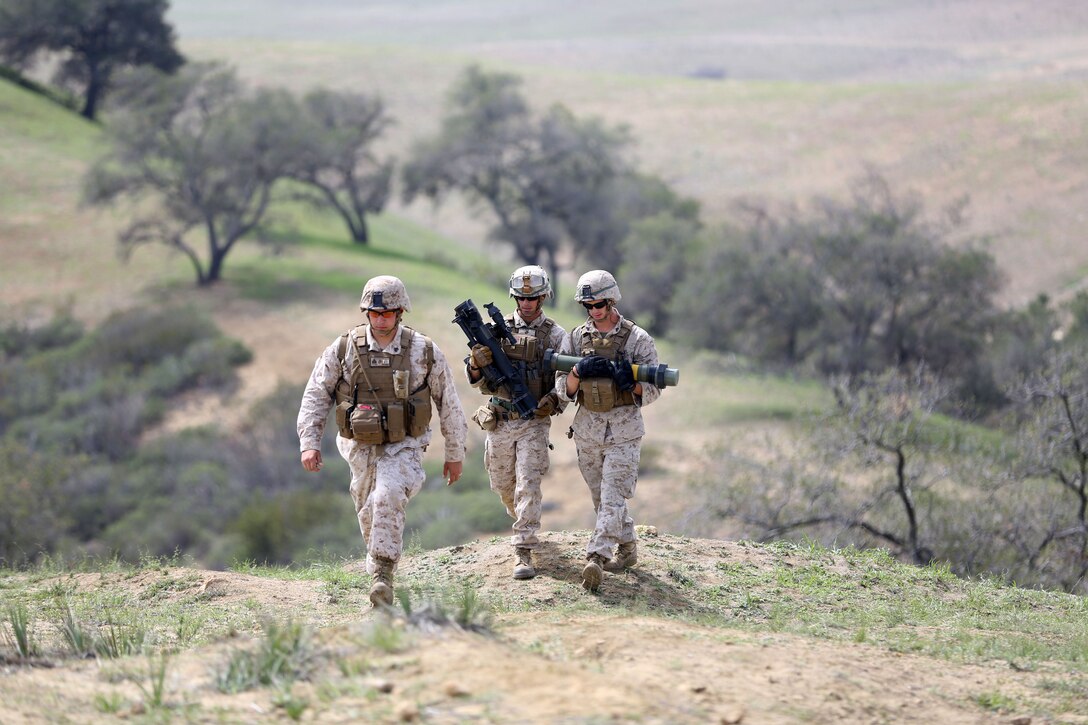 U.S. Marine Combat Engineers with Alpha Company, 7th Engineer Support Battalion, 1st Marine Logistics Group fire high explosive rockets from a MK153 Shoulder-fired, Multi-purpose, Assault Weapon into the hills of Camp Pendleton, Calif., during a live fire range, March 11, 2014. The Marines of Alpha Company performed a series of sustainment training operations alongside members of 1st Combat Engineer Battalion, 1st Marine Division.  (U.S. Marine Corps Imagery by Cpl. Alexander Quiles/RELEASED)