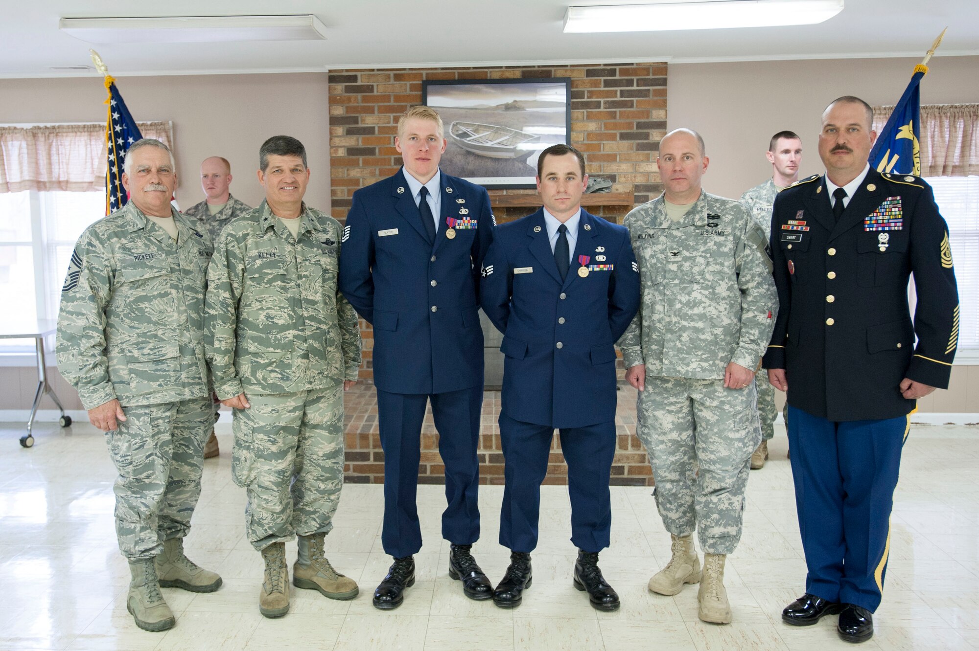 2014 N.C. National Guard Best Warrior Competition Winners. 
Tech. Sgt. Richard A. Player (center left in photo) is the NCO Category Winner. Player is  assigned to the 118th Air Support Operations Squadron, 145th Airlift Wing. Senior Airman Joshua E. Garrison (center right in photo) is the Soldier/Airman Category Winner. Garrison is also assigned to the 118th Air Support Operations Squadron, 145th Airlift Wing. 

