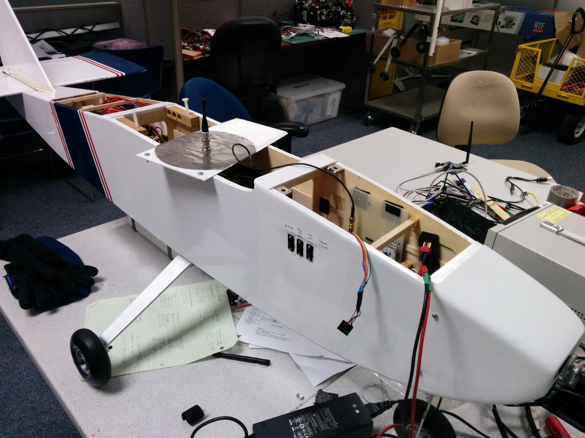 A remotely piloted aircraft is shown here at the Academy. This aircraft contains sensors that use near-infrared and visible light wavelengths to spot ips beetle infestations, which cause millions of dollars in damage to trees across the United States. (U.S. Air Force courtesy photo)