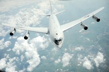 An E-8C Joint STARS from the 116th Air Control Wing, Robins Air Force Base, Ga., pulls away, May 1, 2012 after refueling from a KC-135 Stratotanker with the 459th Air Refueling Wing, Joint Base Andrews, Md. The E-8C Joint Surveillance Target Attack Radar System, or Joint STARS, is an airborne battle management, command and control, intelligence, surveillance and reconnaissance platform. Its primary mission is to provide theater ground and air commanders with ground surveillance to support attack operations and targeting that contributes to the delay, disruption and destruction of enemy forces. (U.S. Air Force photo by Master Sgt. Jeremy Lock/Released)


