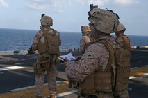 GULF OF ADEN - Marines assigned to   Battalion Landing Team 1/4, 13th Marine Expeditionary Unit conduct marksmanship training aboard the USS Boxer, Mar. 4, 2014 . The 13th MEU is deployed with the Boxer Amphibious Ready Group as a theater reserve and crisis response force throughout the U.S. 5th Fleet area of responsibility. 