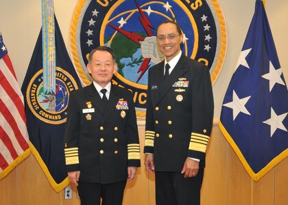 BELLEVUE, Neb. (March 12, 2014) Adm. Choi Yoon-hee, Chairman, Joint Chiefs of Staff of Republic of Korea, and Commander, U.S. Strategic Command (USSTRATCOM) Adm. Cecil D. Haney stand for a photo in Haney&#039;s office during Choi&#039;s visit to USSTRATCOM at Offutt Air Force Base. USSTRATCOM personnel provided Choi an overview of missions, capabilities, and deterrence responsibilities through a series of discussions and office calls. (U.S. Air Force photo by Steve Cunningham/Released)