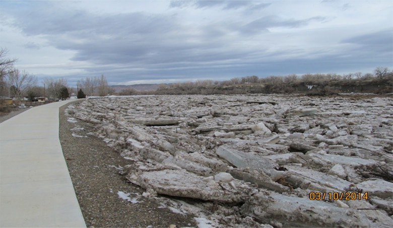 By the evening of March 9, the nearly 2-mile long ice jam broke apart allowing the Bighorn River to return to its channel. A post-flood inspection of the Greybull, Wyo., levee and the city’s lagoon pond dikes showed the levee performed as designed enduring the ice jamming and experiencing no visible damage from the chunks and slabs of ice that had caused water levels to rise.