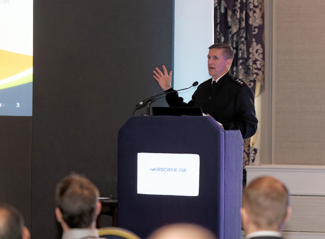 DIA Director Lt. Gen. Michael Flynn spoke to the Airborne ISR and C2 Battle Management Conference in London Feb. 26 about the future of defense intelligence and the challenges and benefits of international partnerships. 