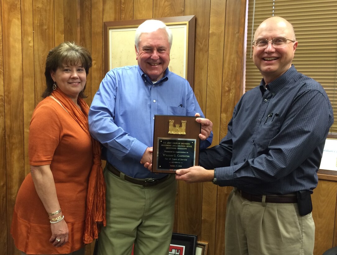 Vicksburg, Miss…… William Carpenter, civil engineering technician at the Greenwood Area Field Office recently retired from the U. S. Army Corps of Engineers Vicksburg District, after 45 years of service. 