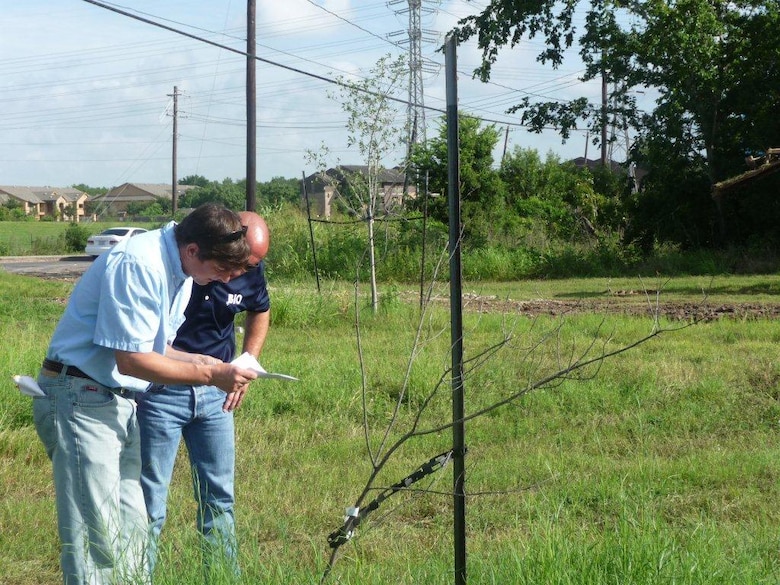 Jake Walsdorf, a planning lead, at Sims Bayou tree contract project in Houston. He is in the Plan Formulation Section, Planning Branch, Regional Planning and Environmental Center.  