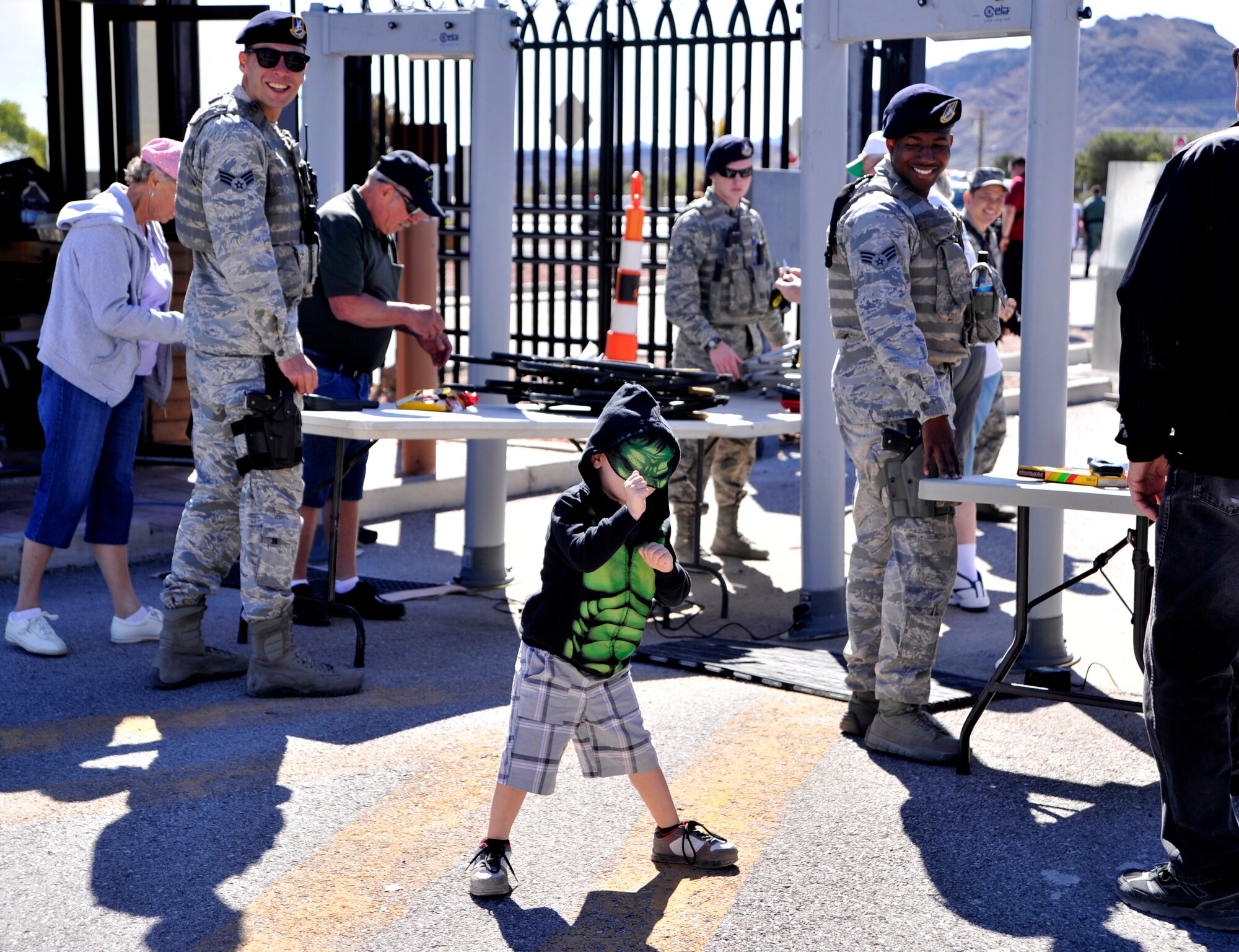 A child shows off his dance moves at Indian Springs Appreciation Day March 11, 2014, at Creech Air Force Base, Nev. The annual event showcases various Air Force missions to members of the Indian Springs community. (U.S. Air Force photo by Airman 1st Class C.C./Released)