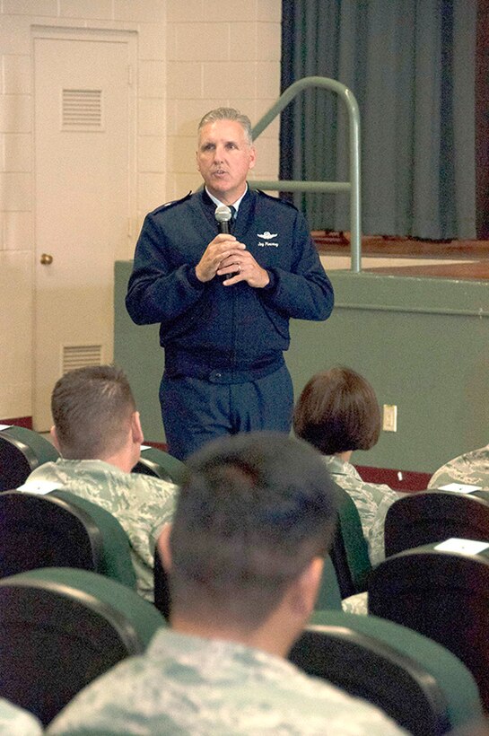 TRAVIS AIR FORCE BASE, Calif. -- Brig. Gen. John C. Flournoy Jr., 4th Air Force commander visited the members of the 349th Air Mobility Wing, during the March A-Flight drill weekend. (U.S. Air Force photo / Master Sgt. Rachel Martinez)