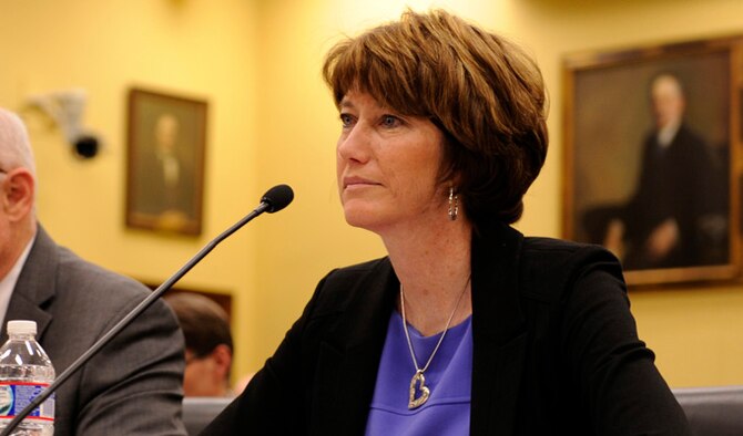 Kathleen Ferguson takes questions during the House Appropriations Committee hearing on installations, environment, energy and base realignment and closure requests, March. 12, 2014, in Washington, D.C. Ferguson is the principle deputy assistant secretary performing duties as assistant secretary of the Air Force installations, environment and logistics. (U.S. Air Force photo/Staff Sgt. Carlin Leslie)