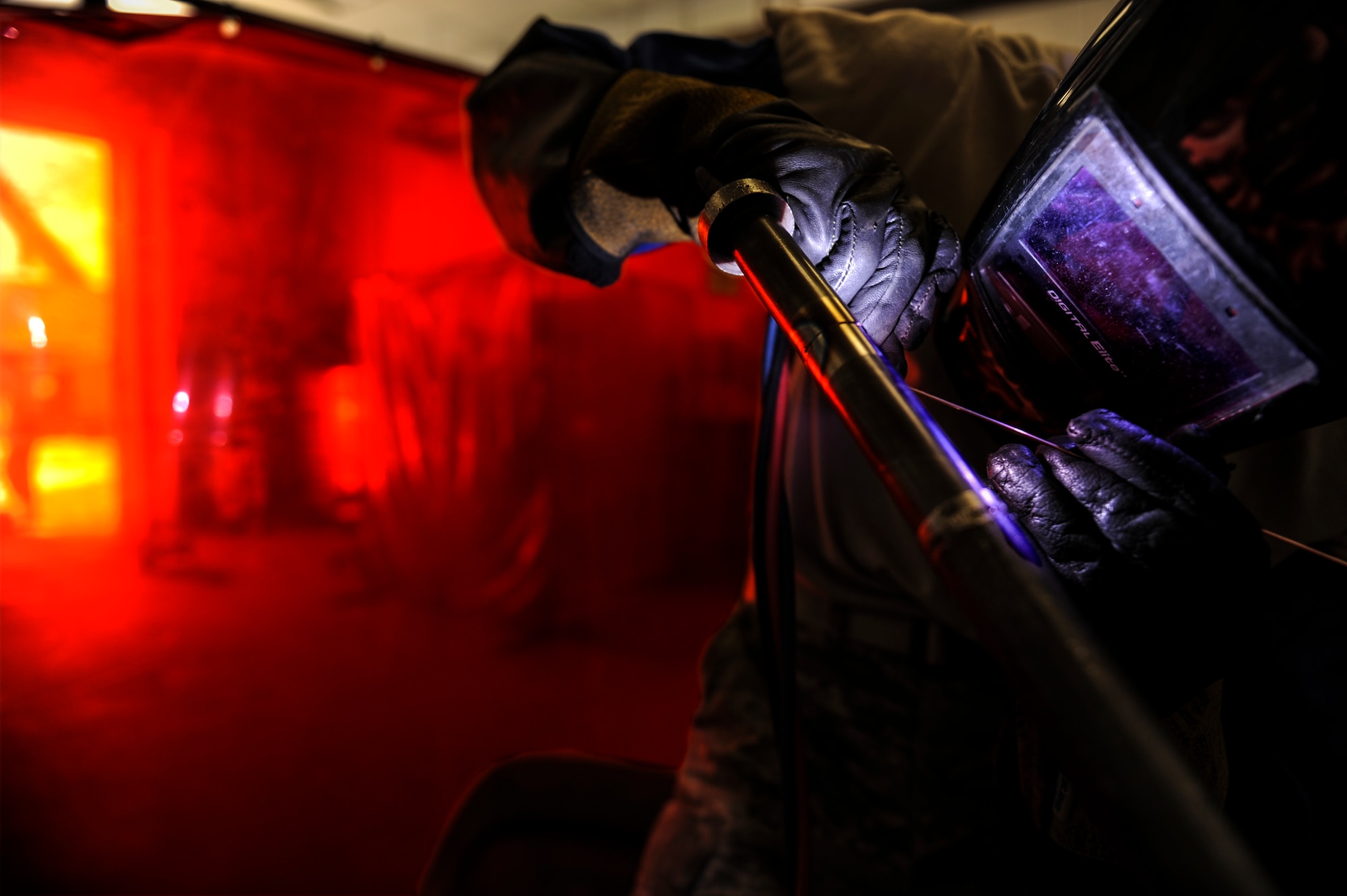 Airman 1st Class Clement Chhay practices his tungsten arc welding skills March 11, 2014, at Little Rock Air Force Base, Ark. Aircraft metals technology Airmen weld a multitude of equipment, including aircraft parts and aerospace ground repair equipment. Chhay is a 19th Equipment Maintenance Squadron aircraft metal technologies apprentice. (U.S. Air Force photo/Airman 1st Class Cliffton Dolezal)