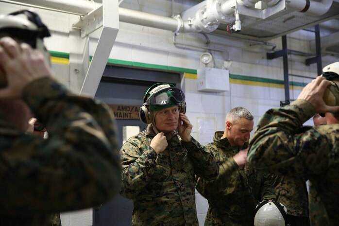 U.S. Sailors with 2nd Dental Battalion, Naval Dental Center, 2nd Marine Logistics Group aboard Marine Corps Base Camp Lejeune, N. C., visit Marine Corps Air Station New River, N.C. to learn about the aircraft at Marine Heavy Helicopter Squadron 464 and Marine Light Attack Helicopter Squadron 269 as part of their Fleet Marine Force Training, Feb. 27. During the training, the sailors experienced a flight on a CH-53E Super Stallion. (U.S. Marine Corps photo by Cpl. S. N. Dyess/Released)