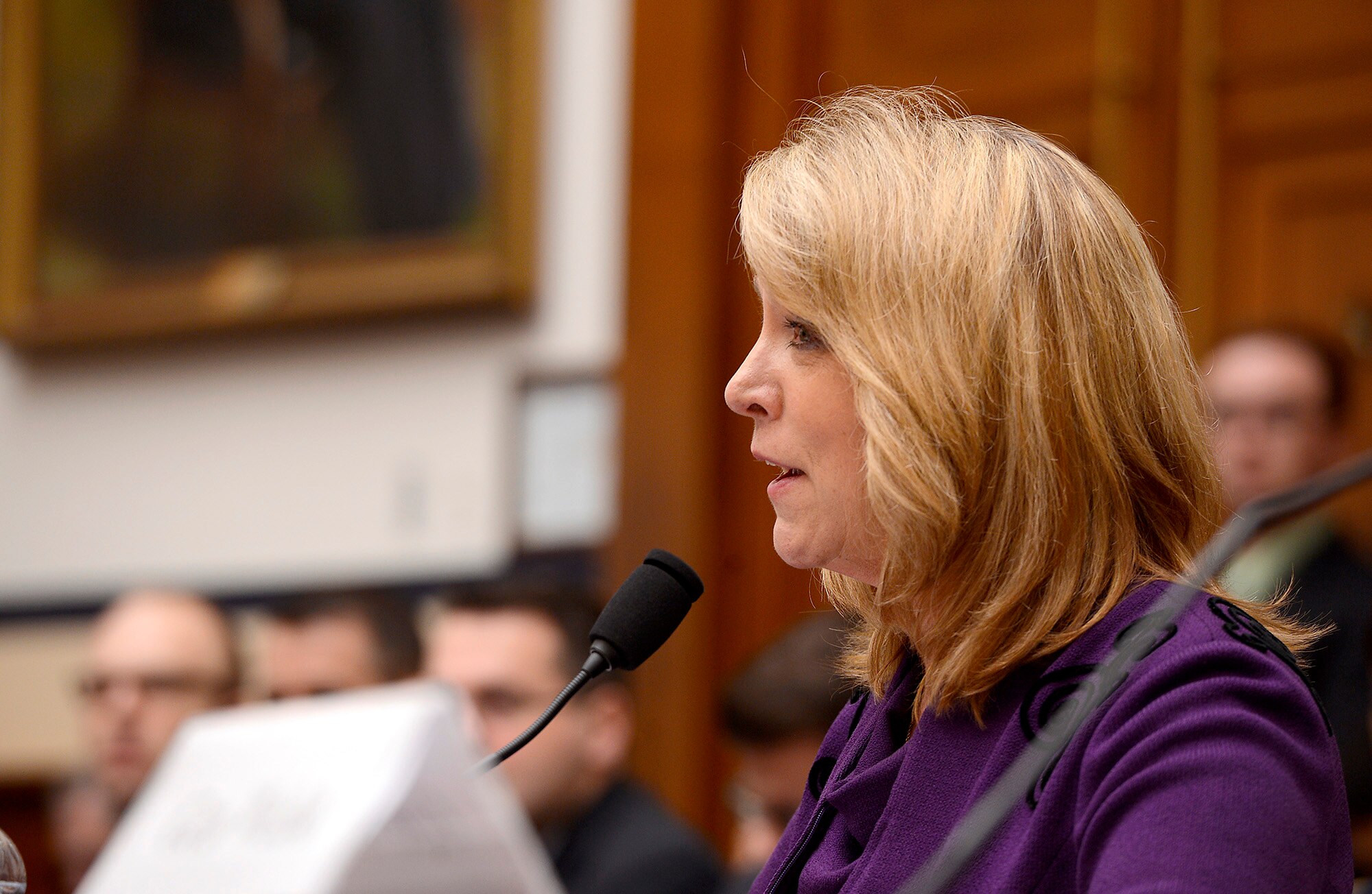 Secretary of the Air Force Deborah Lee James answers a question on the Air Force's fiscal year 2015 budget request before the House Armed Services Committee in Washington, D.C., March 14, 2014.  James testified with Air Force Chief of Staff Gen. Mark A. Welsh III.  (U.S. Air Force photo/Scott M. Ash)