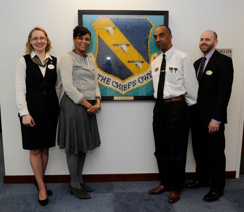 (From left to right) 11th Force Support Squadron members Ramune Gelzinyte-Branch, Presidental Inn Lead Guest Service Representatives, Kathy Murphy, JBA Club Catering Manager, Tommy Henderson, The Club General Manager, and Richard Eckhart, The Club Operations Manager, are the Joint Base Andrews Warriors of the Week. 

The four were recognized for their outstanding support during the Senior Leader Orientation Conference, which was held at the Smart building here March 23-28. More than 100 general officers attended the event, and the 11th FSS received accolades for their presidential-level service, epitomizing the 11th Wing vision of vigilant and precise Airmen making a global impact. (U.S. Air Force Photo/Airman 1st Class Nesha Humes)
