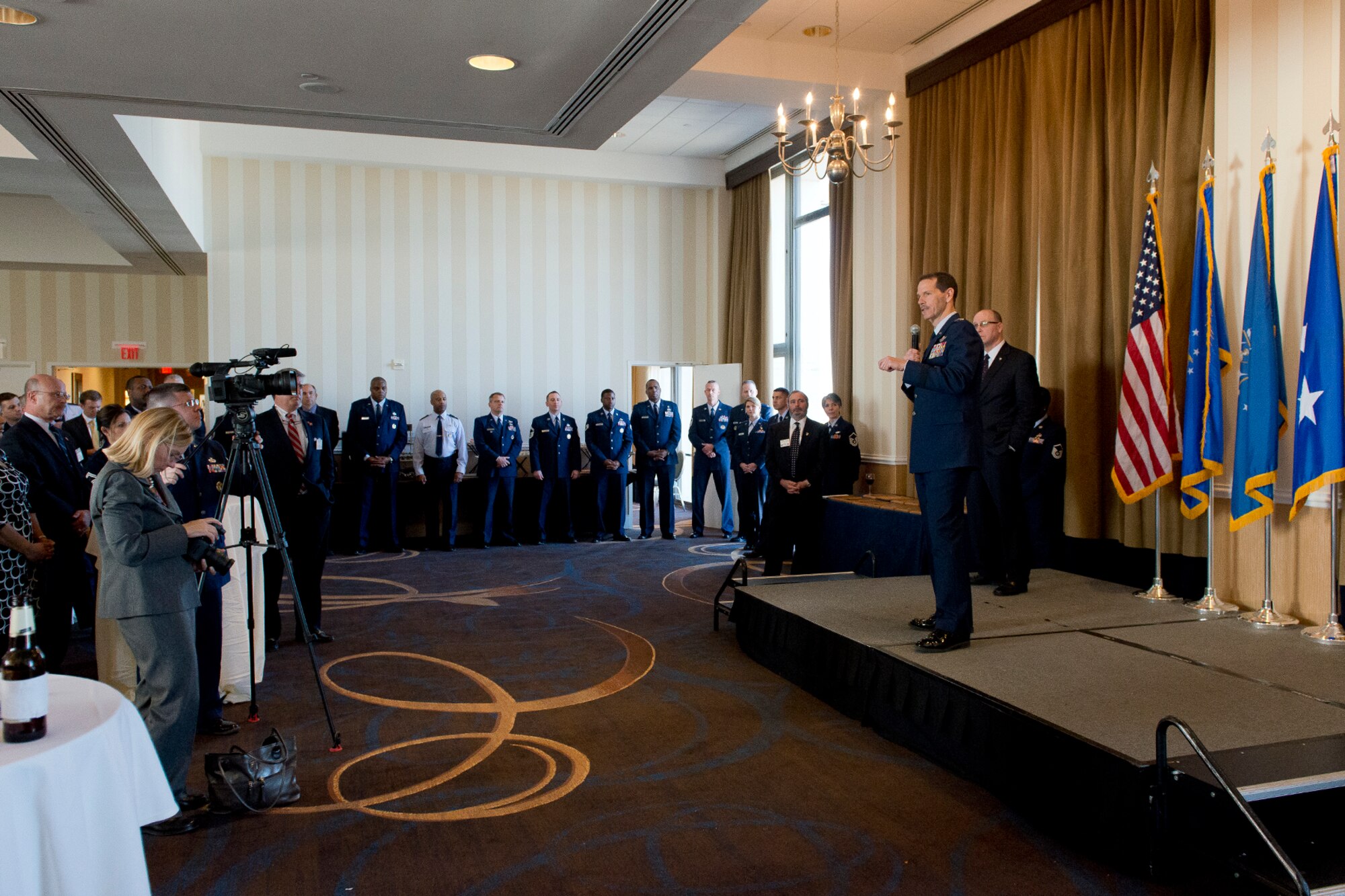 Lt. Gen. Stanley E. Clarke III, director of the Air National Guard, speaks during the 12th Annual AFA Salute to the Air National Guard hosted by the Air Force Association's D.W. Steel Sr. Memorial Chapter recognizing members assigned to the National Guard Bureau during a ceremony March 13, 2014, at the Sheraton Pentagon City Hotel in Arlington, Va. The AFA is a non-profit, independent, professional military and aerospace education association that promotes a dominant Air Force and a strong national defense, and honors Airmen and Air Force heritage. (U.S. Air National Guard photo by Master Sgt. Marvin R. Preston/RELEASED)