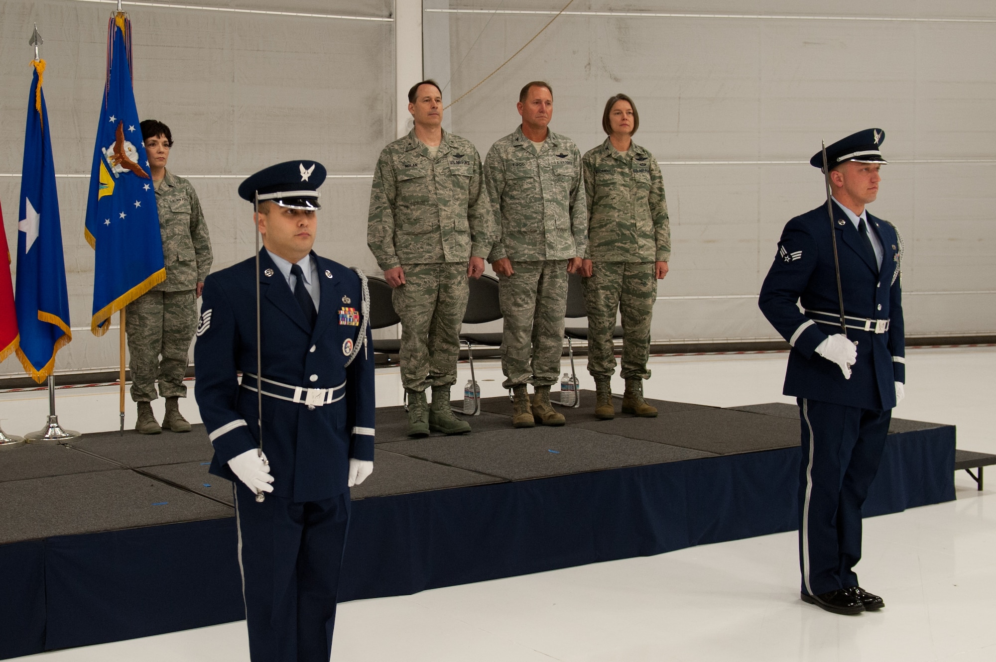 Col. Sherrie L. McCandless, who previously directed plans and requirements for air at the National Guard Bureau, assumed command of the 124th Fighter Wing, Idaho Air National Guard from Col. Christopher D. Rood and given by Brig. Gen. Michael Nolan Assistant Adjutant General, Air, Commander Idaho Air National Guard, at Gowen Field, Boise, Idaho March 2. (Air National Guard photo by Master Sgt. Becky Vanshur)
