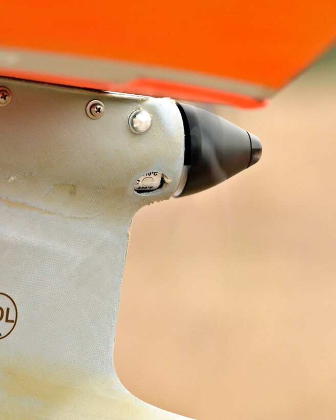 The propeller of a RQ-11B Raven spins during pre-flight checks at Choctaw Field, Fla., March 4, 2014. Security forces units use small unmanned aerial system for tasks like conducting base perimeter security checks. (U.S. Air Force photo/Senior Airman Michelle Patten)