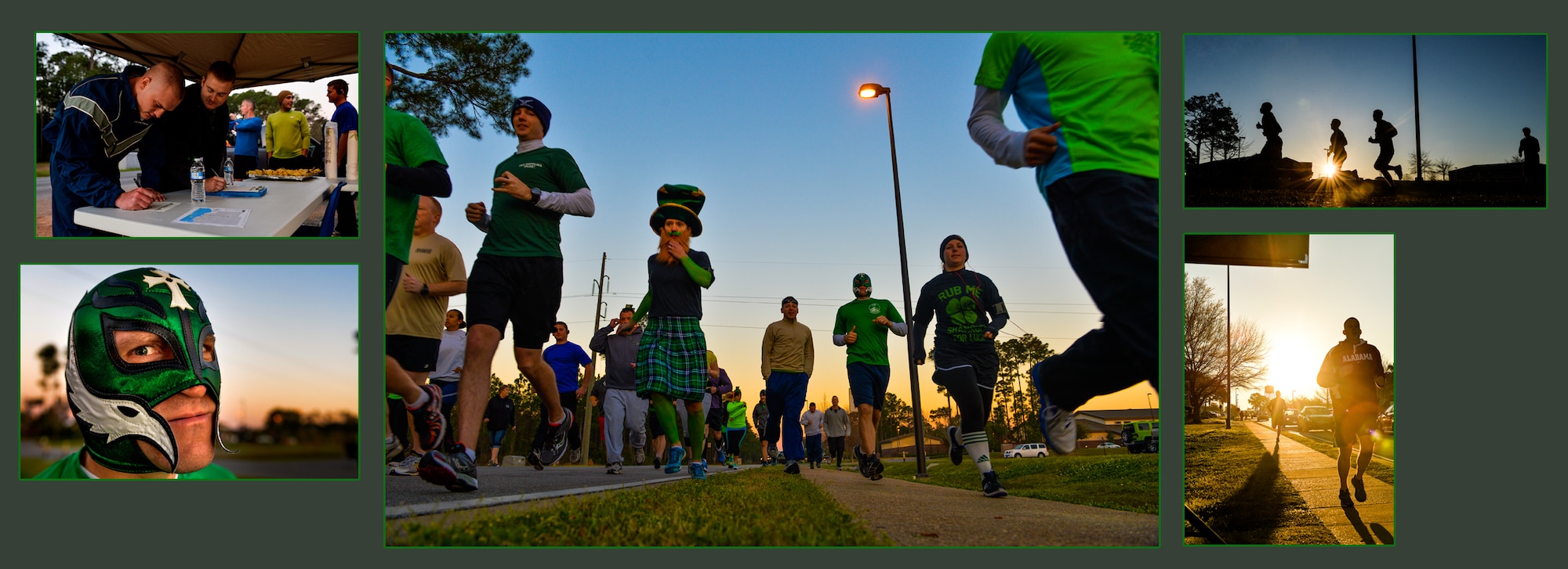 Members of Team Hurlburt run in a St. Patricks Day 5K race on Hurlburt Field, Fla., March 14, 2014. The runners dressed in green to celebrate the holiday. (U.S. Air Force photo/Senior Airman Christopher Callaway) 