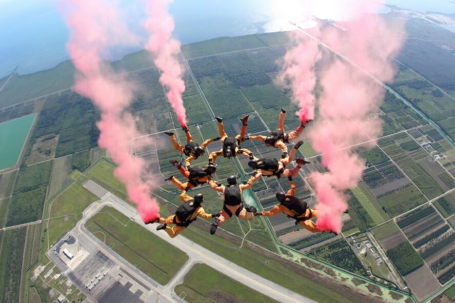 The United States Army Parachute Team, commonly known as the Golden Knights, is a demonstration and competition parachute team of the United States Army. It consists of parachutist teams, drawn from U.S. Army paratroopers who have demostrated excellence in their parachuting skills. (courtesy photo)