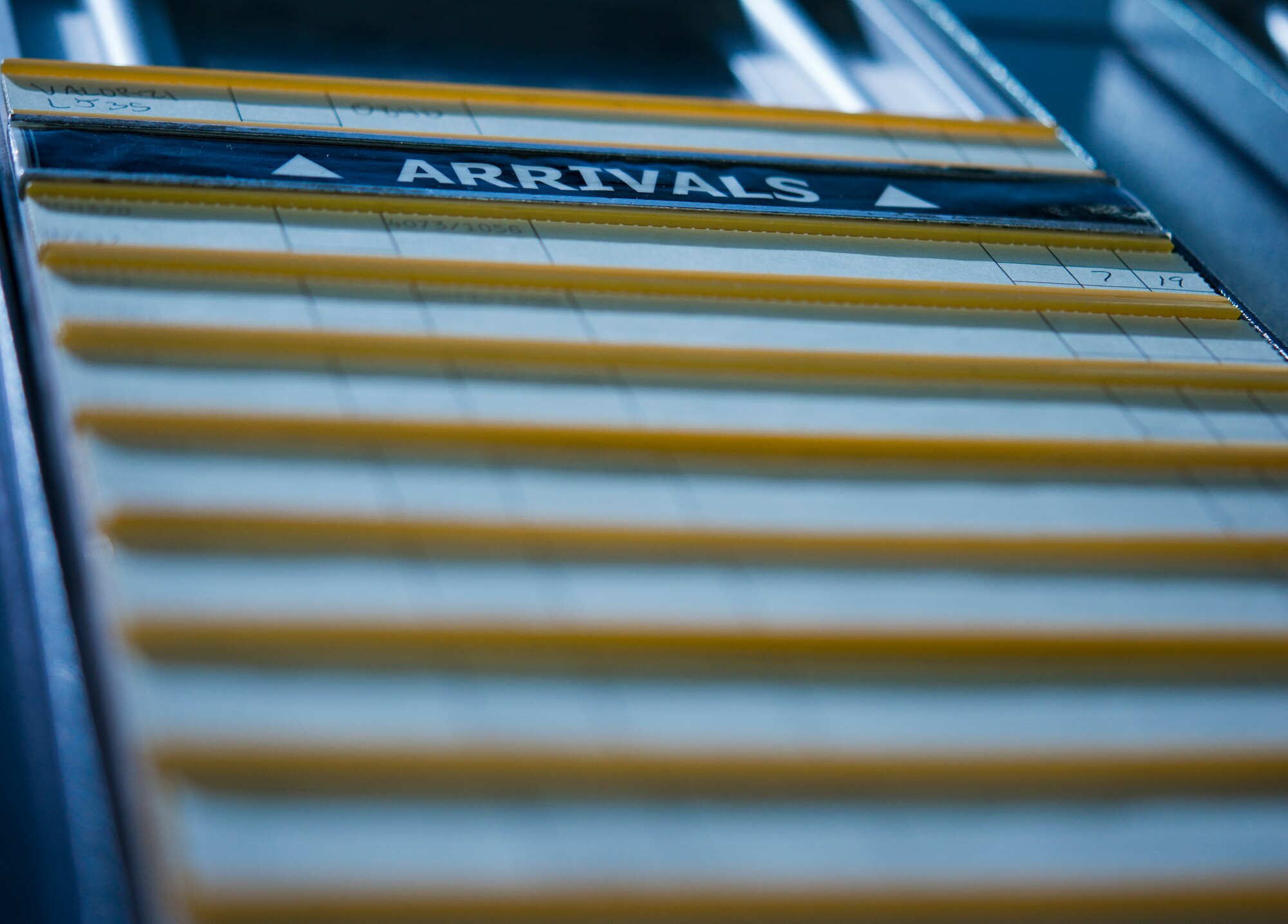 Air traffic controllers’ arrival tape is stacked March 14, 2014, Ramstein Air Base, Germany. In one year more than 25,000 aircraft have flown through Ramstein. (U.S. Air Force photo/Senior Airman Jonathan Stefanko)
