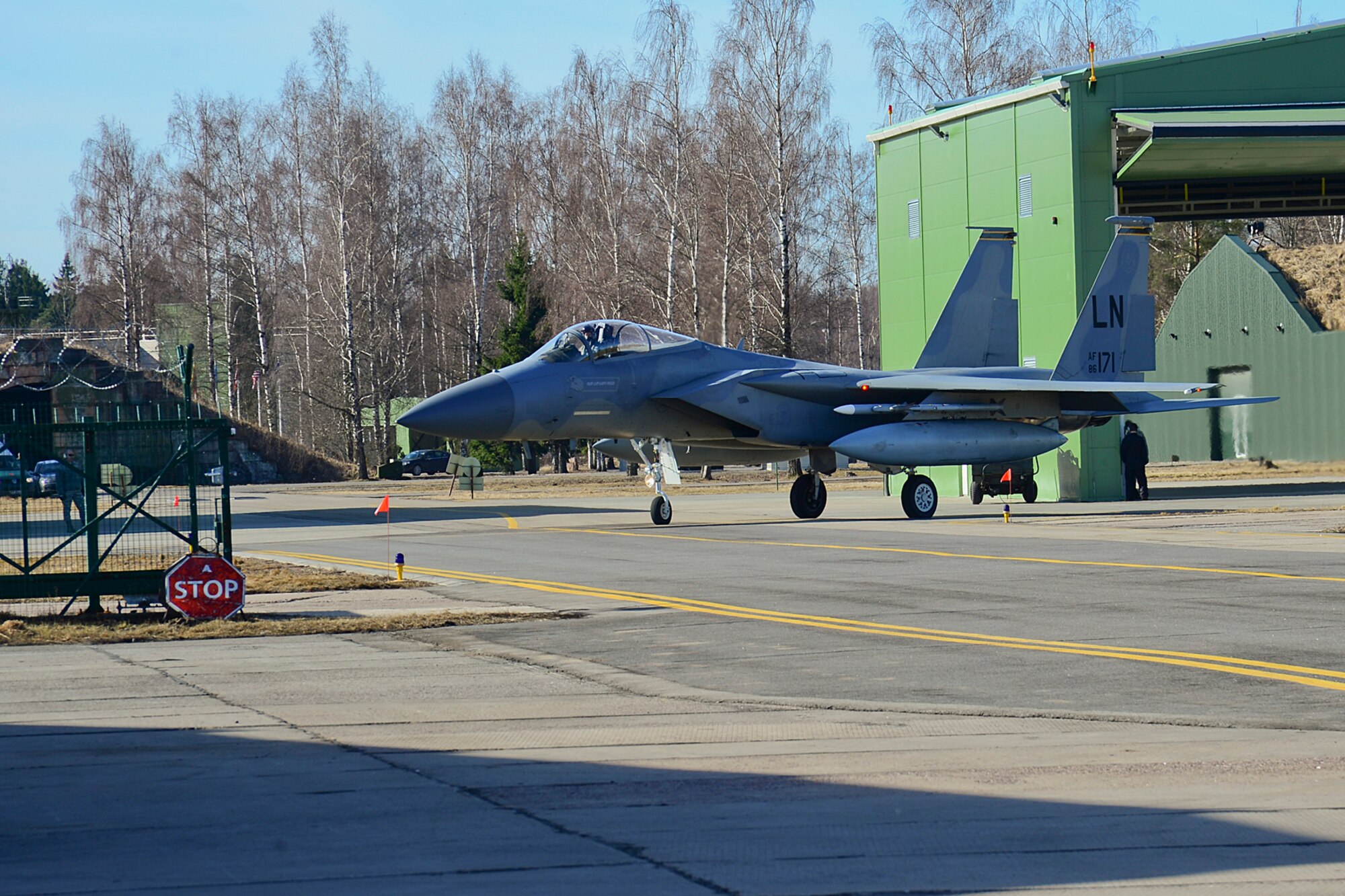 An F-15C Eagle takes off from Siauliai Air Base, Lithuania, during a training scramble mission Mar. 11, 2014. The 48th Fighter Wing at Royal Air Force Lakenheath, England, sent an additional six aircraft and more than 50 personnel, to augment the four aircraft and approximately 150 Airmen already supporting NATO's ongoing air policing mission, at the request of U.S. allies in the Baltics. (U.S. Air Force photo by Airman 1st Dana J. Butler)