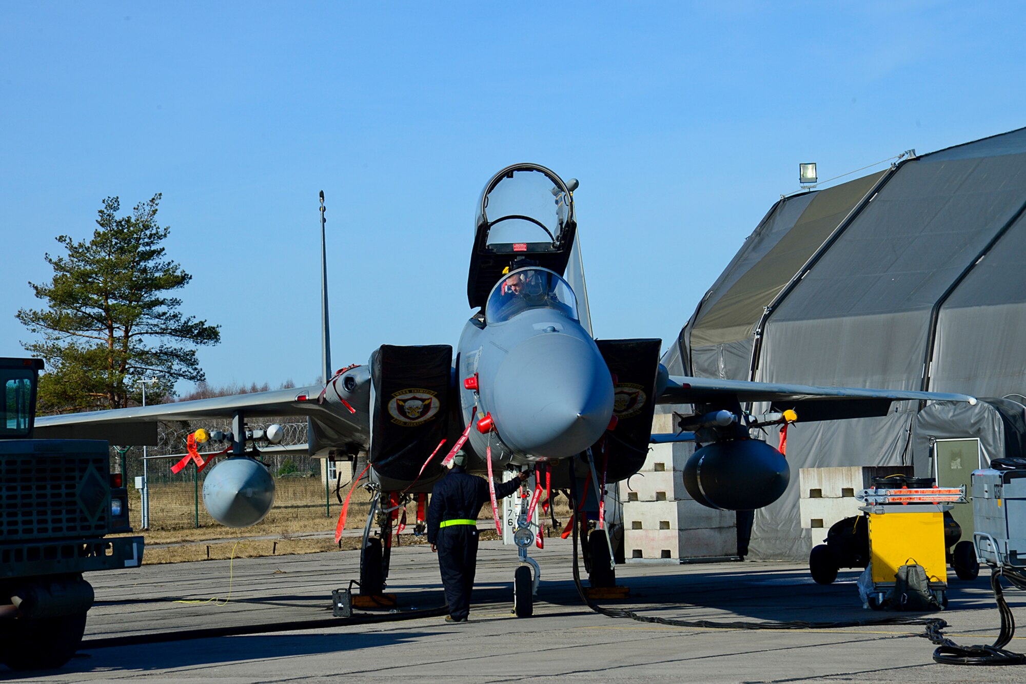An F-15C Eagle receives fuel at Šiauliai Air Base, Lithuania March 11, 2014. The 48th Fighter Wing at Royal Air Force Lakenheath, England, sent an additional six aircraft and more than 50 personnel, to augment the four aircraft and approximately 150 Airmen already supporting NATO's ongoing air policing mission, at the request of U.S. allies in the Baltics. (U.S. Air Force photo by Airman 1st Dana J. Butler)