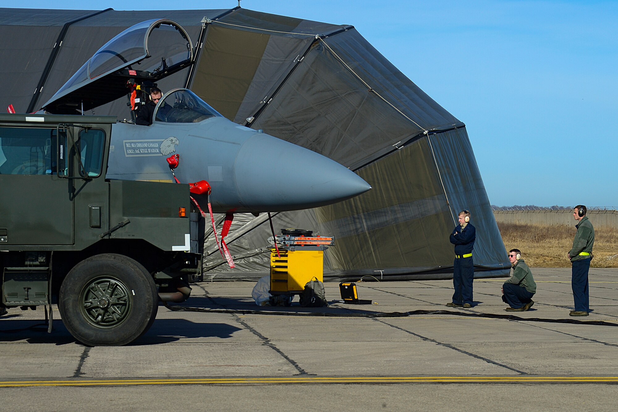 An F-15C Eagle receives fuel at Šiauliai Air Base, Lithuania March 11, 2014. The 48th Fighter Wing at Royal Air Force Lakenheath, England, sent an additional six aircraft and more than 50 personnel, to augment the four aircraft and approximately 150 Airmen already supporting NATO's ongoing air policing mission, at the request of U.S. allies in the Baltics. (U.S. Air Force photo by Airman 1st Dana J. Butler)