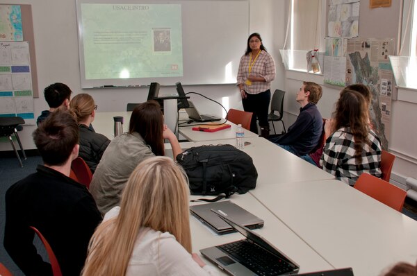 Iris Chavez, a San Francisco District project engineer, spoke to students at the Bay School of San Francisco about her experience with the U.S. Army Corps of Engineers and her current work on the Napa Salt Marsh Restoration Project during a science, technology, engineering and mathematics (STEM) outreach event Mar. 5.  