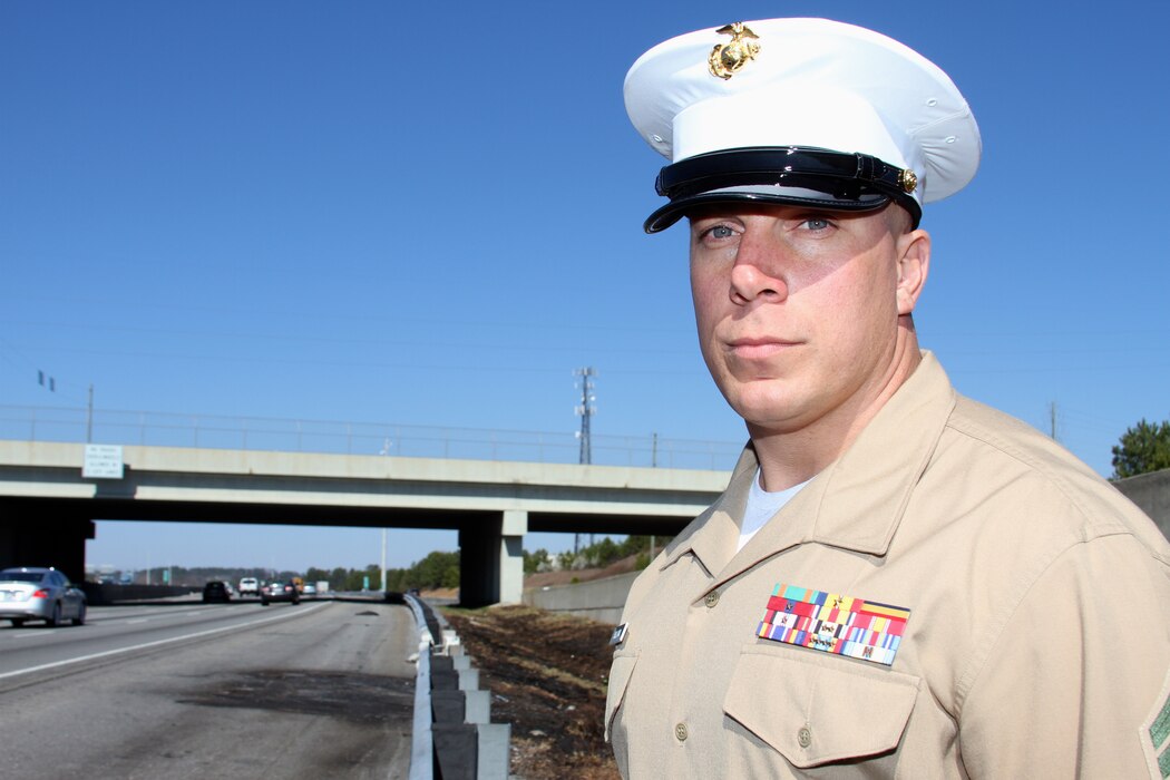 Sgt. Matthew Sullivan poses for a photo at the scene of an accident where he assisted a man injured after his truck caught on fire on I-85N at Old Peachtree Road, March 9. “Afterwards, when all the adrenaline recessed, I took a moment to pray for the man,” said Sullivan. “I really believe I was meant to be there that day to help him.” Sullivan is a recruiter with Recruiting Sub-Station Buford, Recruiting Station Atlanta. (U.S. Marine Corps photo by Sgt. Courtney G. White/released)

Read more: http://www.dvidshub.net/image/1186258/georgia-marine-saves-local-mans-life#ixzz2wFzU89Xl