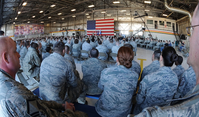 Chief Master Sgt. of the Air Force James A. Cody addresses attendees at the Team Hill all-call event March 14 at Hill Air Force Base, Utah. Cody toured the base March 14-15 with his wife, retired Chief Master Sgt. Athena Cody, and shared his insights with Airmen about the service’s ongoing force management programs and other important issues. (U.S. Air Force photo by Alex R. Lloyd)
